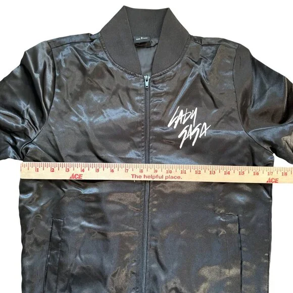 Lady Gaga Satin Skull Full-Zip Windbreaker Bomber Jacket Women's Small Black